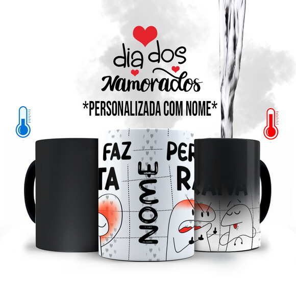 Caneca Mágica Flork Namorados Longe Faz Falta com Nome