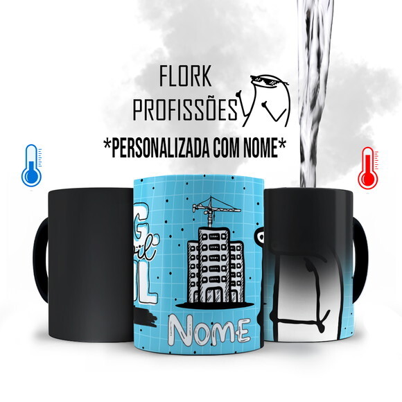 Caneca Mágica Flork Profissão Engenharia Civil com Nome