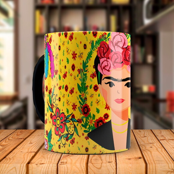 Caneca Mágica Frida Kahlo Pintura artística com Nome