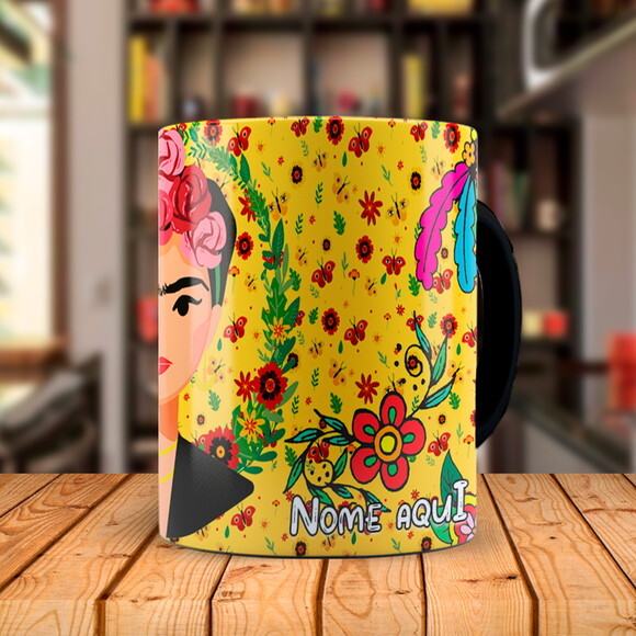 Caneca Mágica Frida Kahlo Pintura artística com Nome