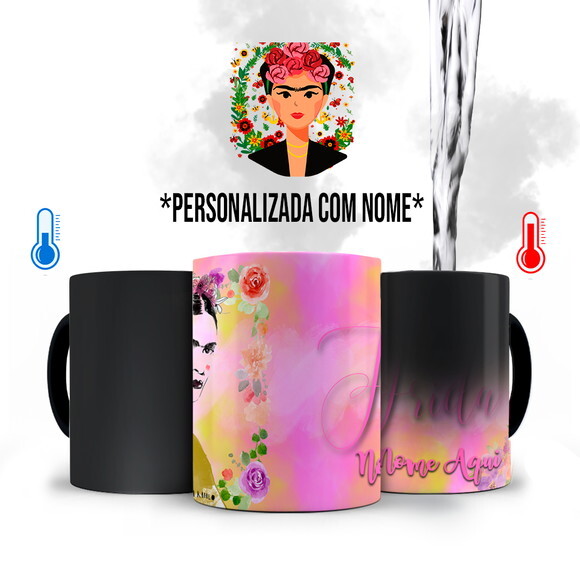 Caneca Mágica Frida Kahlo Retrato com Nome Personalizada