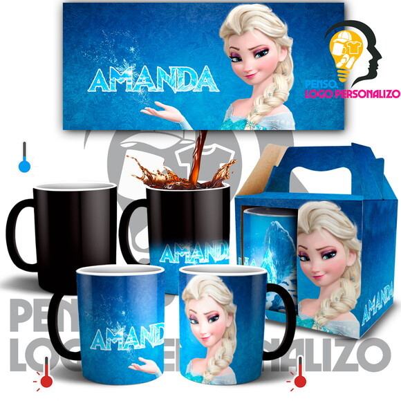 Caneca Mágica Frozen Elza com Nome Personalizado + Caixa