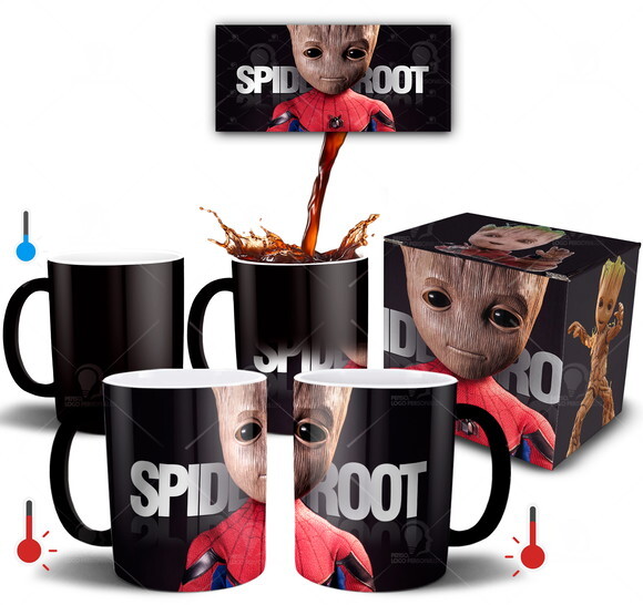 Caneca Mágica Groot Baby Spidermen + Caixinha
