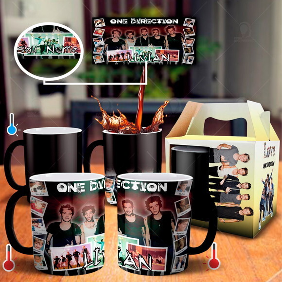 Caneca Mágica Grupo One Direction com Nome + Caixinha