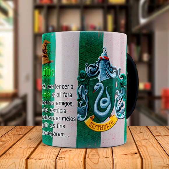 Caneca Mágica Harry Potter Sonserina Lema com Nome