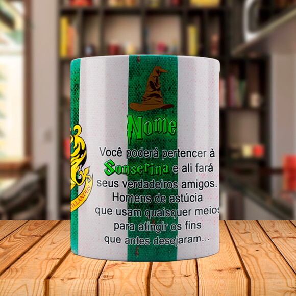 Caneca Mágica Harry Potter Sonserina Lema com Nome