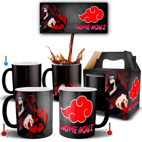 Caneca Mágica Itachi Uchiha com Nome + Caixinha