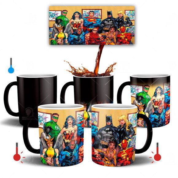 Caneca Mágica Liga da Justiça Quadrnhos