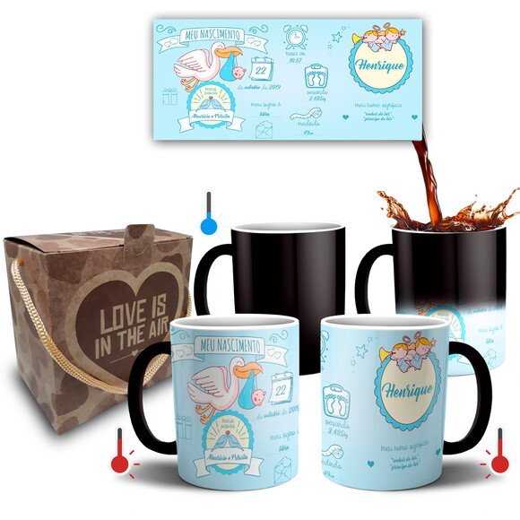 Caneca Mágica Meu Nascimento Bebê Menino + Caixinha