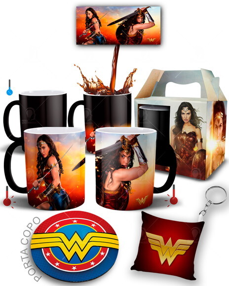 Caneca Mágica Mulher Maravilha + Kit Personalizado