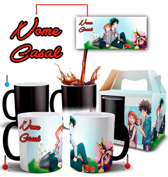 Caneca Mágica Namorados Casal Boku no Hero com Nomes