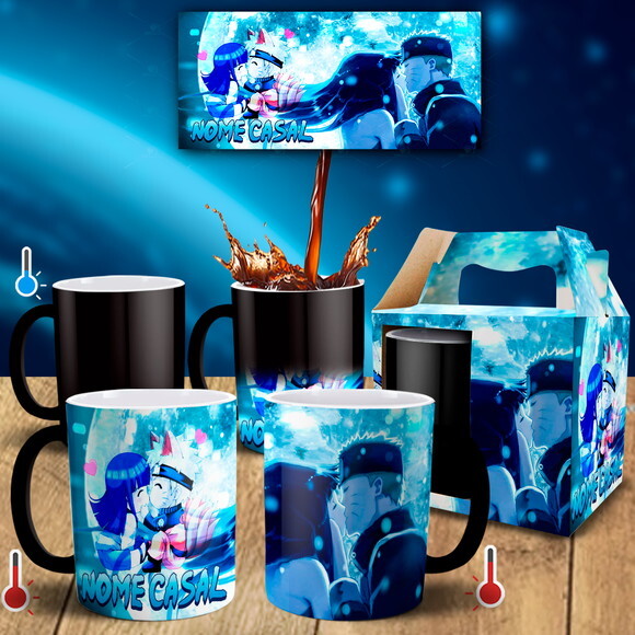 Caneca Mágica Naruto e Hinata com Nome Casal + Caixinha