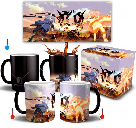 Caneca Mágica Naruto Sasuke Vs Bijuu Rikudou Sennin