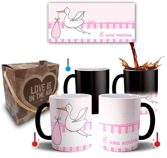 Caneca Mágica Nascimento Bebê É uma menina + Caixinha