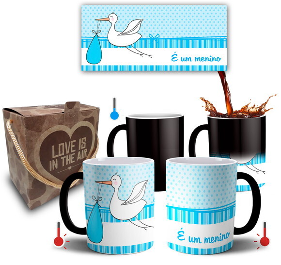 Caneca Mágica Nascimento Bebê É um menino + Caixinha