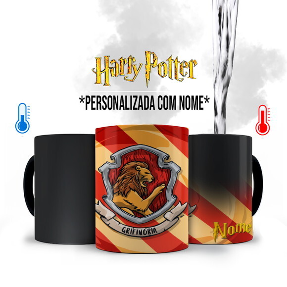 Caneca Mágica Personalizada Harry Potter Grifinória com Nome