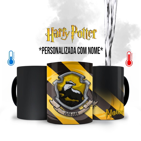 Caneca Mágica Personalizada Harry Potter Lufa-lufa com Nome