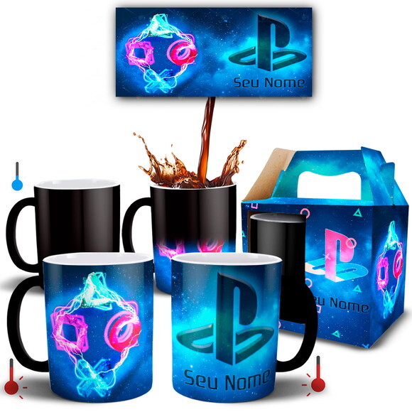 Caneca Mágica Playstation Sony com Nome + Caixinha