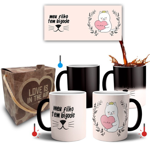 Caneca Mágica Presente Mãe de Gato + Caixa - mod 041