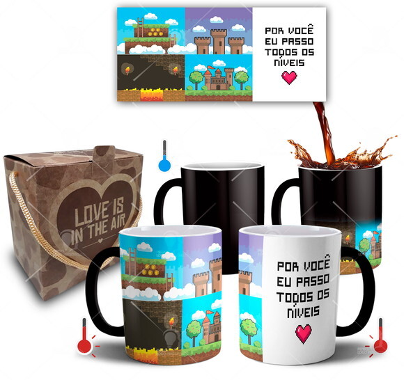 Caneca Mágica Presente Namoro - Por Vc Passo Todas os Níveis