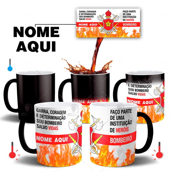 Caneca Mágica Profissão Bombeiro com Nome Personalizado