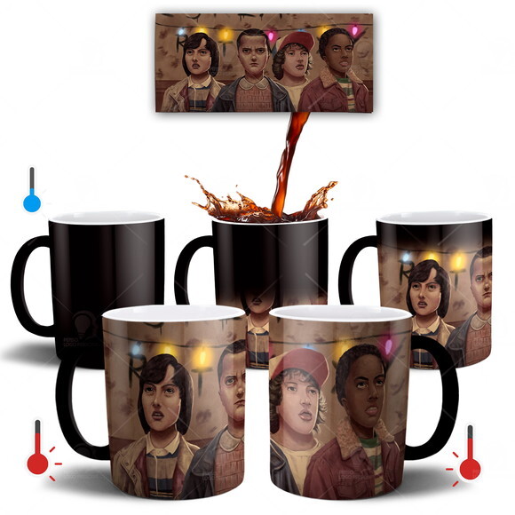 Caneca Mágica Série Stranger Things Eleven Mike Lucas Dustin