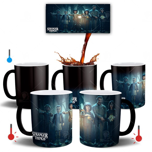 Caneca Mágica Série Stranger Things Eleven Mike Lucas Dustin