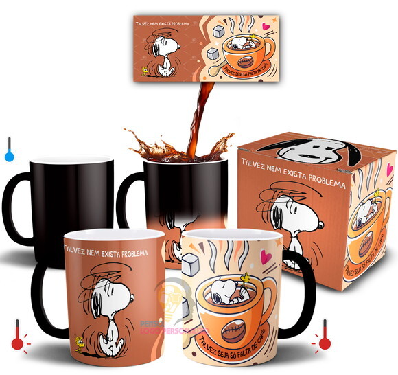 Caneca Mágica Snoopy Desenho café + Caixinha - Mod 001