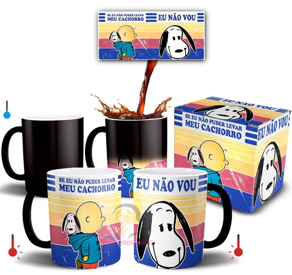 Caneca Mágica Snoopy Desenho café + Caixinha - Mod 002