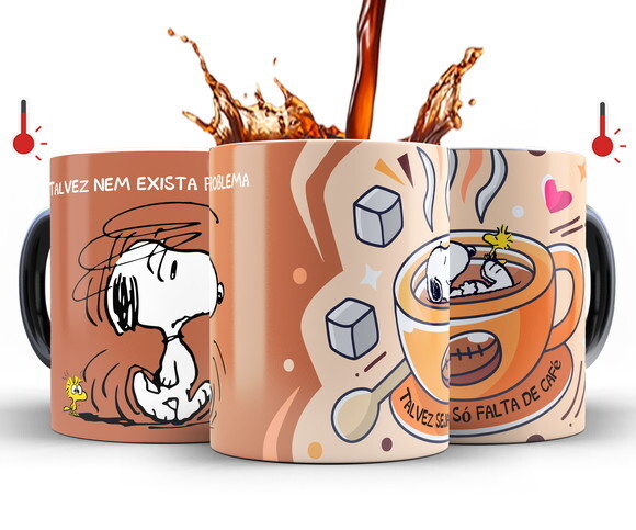 Caneca Mágica Snoopy Desenho café + Caixinha - Mod 001