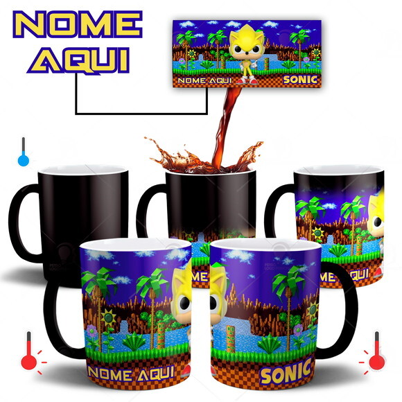 Caneca Mágica Sonic Amarelo Funko Personalize com seu Nome