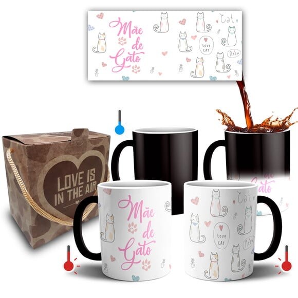 Caneca Mágica Presente Mãe de Gato + Caixa - mod 042