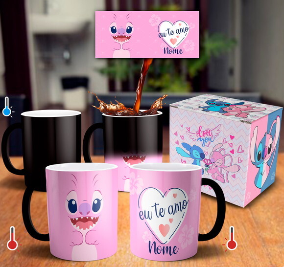 Caneca Mágica Stitch Presente Namorados com Nome - Mod 001