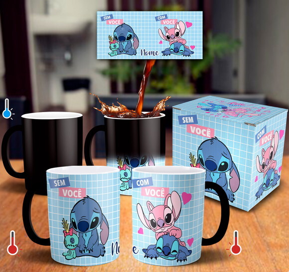 Caneca Mágica Stitch Presente Namorados com Nome - Mod 003