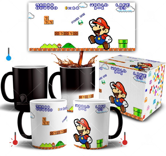 Caneca Mágica Super Mário brós Game Nintendo + Caixinha