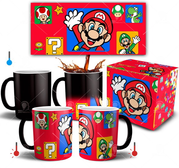 Caneca Mágica Super Mário brós Game Nintendo + Caixinha