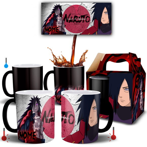 Caneca Mágica Uchiha Madara com Nome + Caixinha