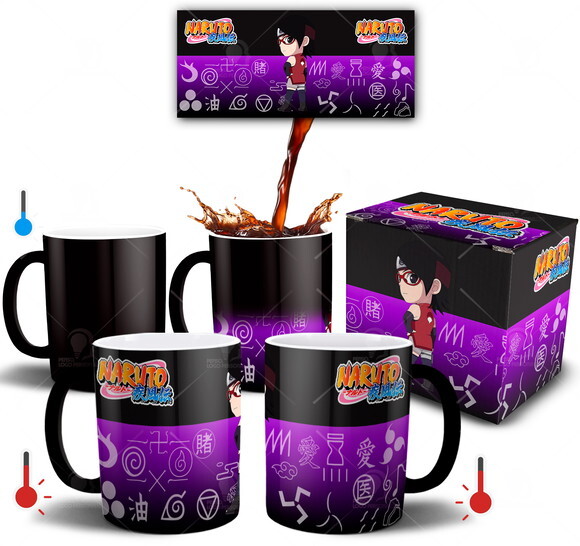 Caneca Mágica Uchiha Sarada + Caixinha