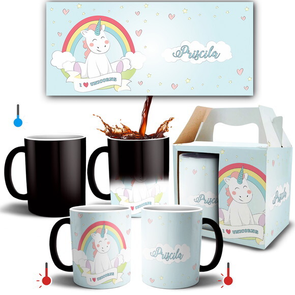 Caneca Mágica Unicórnio Personalizada Com Nome + Caixa #004