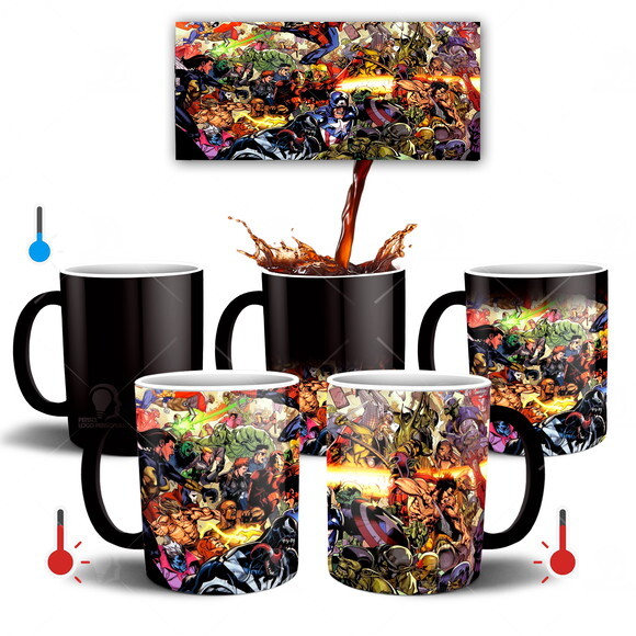 Caneca Mágica universo Marvel Quadrinhos + Caixinha