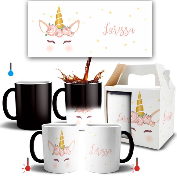 Caneca Mágica Unicórnio Personalizada Com Nome + Caixa #005