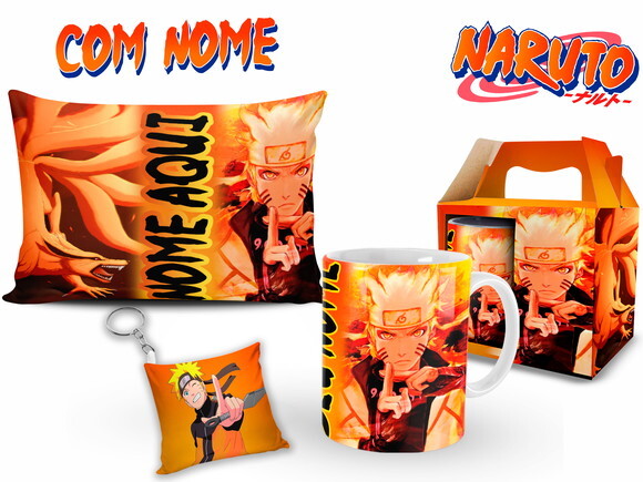 Caneca Naruto e Kurama + Kit com Nome Personalizado