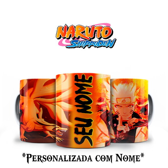 Caneca Naruto e Kurama com Nome Personalizado