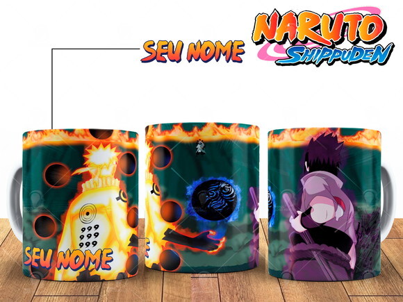 Caneca Naruto e Sasuke vs Uchiha Madara com seu Nome