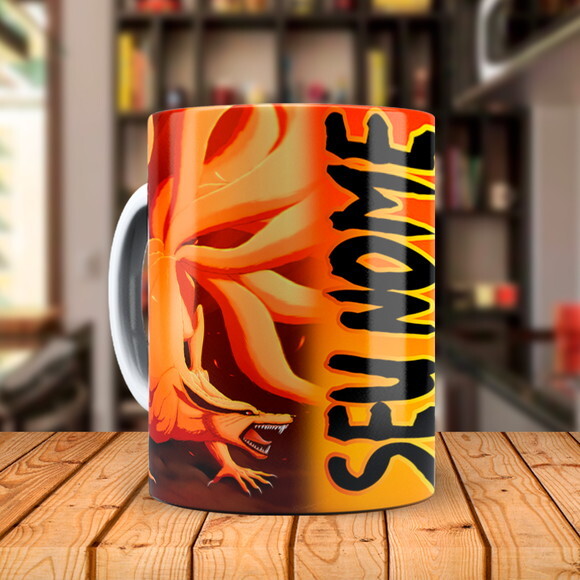 Caneca Naruto e Kurama com Nome Personalizado