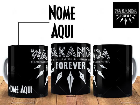 Caneca Pantera Negra Wakanda Forever com seu Nome