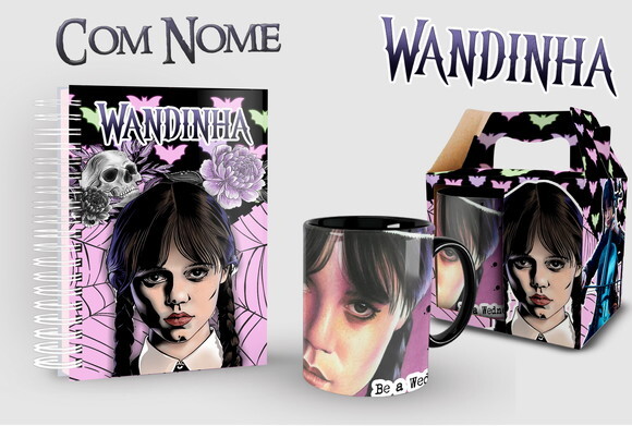 Caneca Personalizada + Kit Agenda Série Wandinha com Nome