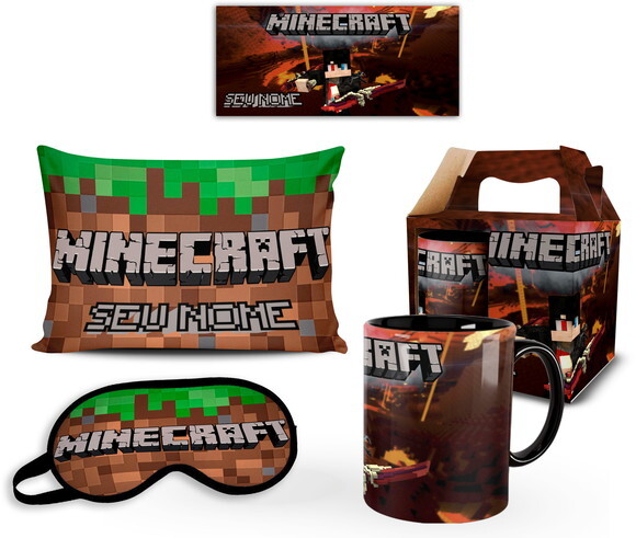 Caneca Personalizada + Kit Jogo Minecraft Com Nome - Mod 001