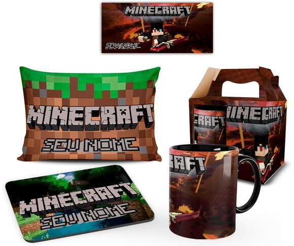 Caneca Personalizada + Kit Jogo Minecraft Com Nome - Mod 002