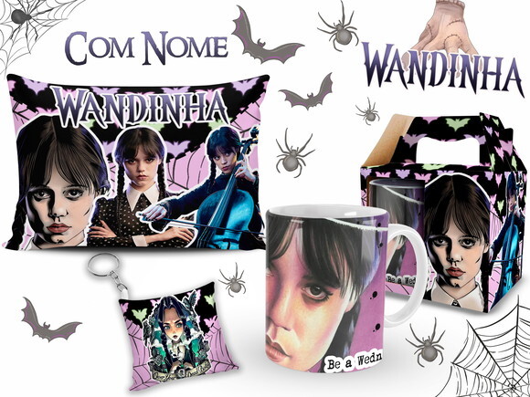 Caneca Personalizada + Kit Série Wandinha com Nome